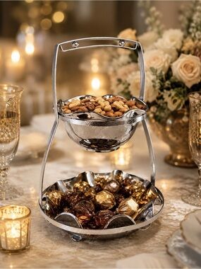 Vintage Silver glass Two-Tier Serving Stand - Elegant Home Dining Display